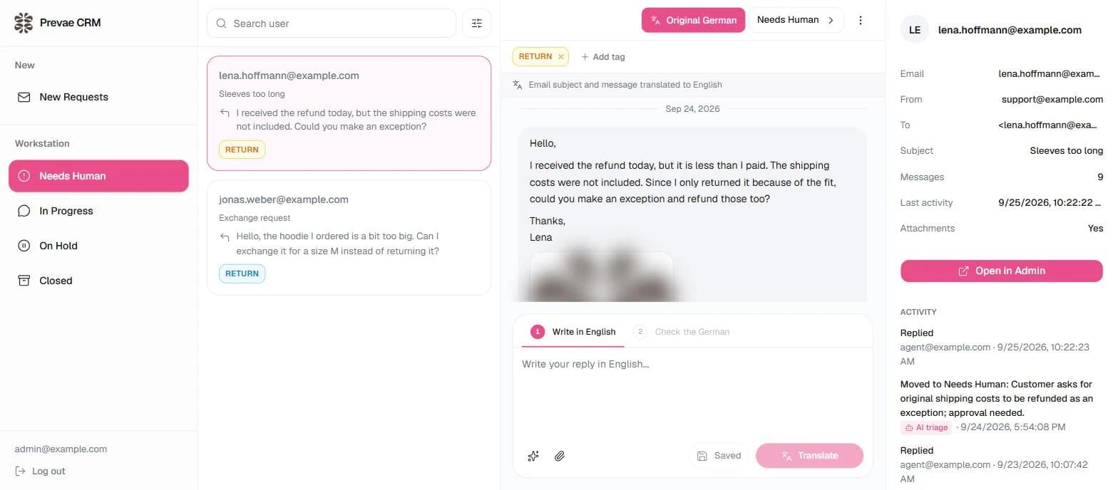 Prevae CRM — Sorted before anyone reads it